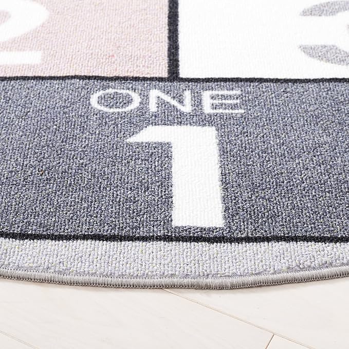 SAFAVIEH Washable Rug Kids Playhouse Collection - 3'3" Round, Grey & Pink, Slip Resistant & Easy to Clean, Ideal for Kids Room, Playroom, Nursery, Boys & Girls Room (KPH226A)