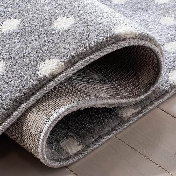 SAFAVIEH Carousel Kids Collection Area Rug - 5'3" Square, Grey & Ivory & Pink, Non-Shedding & Easy Care, Ideal for High Traffic Areas for Boys & Girls in Playroom, Nursery, Bedroom (CRK163G)