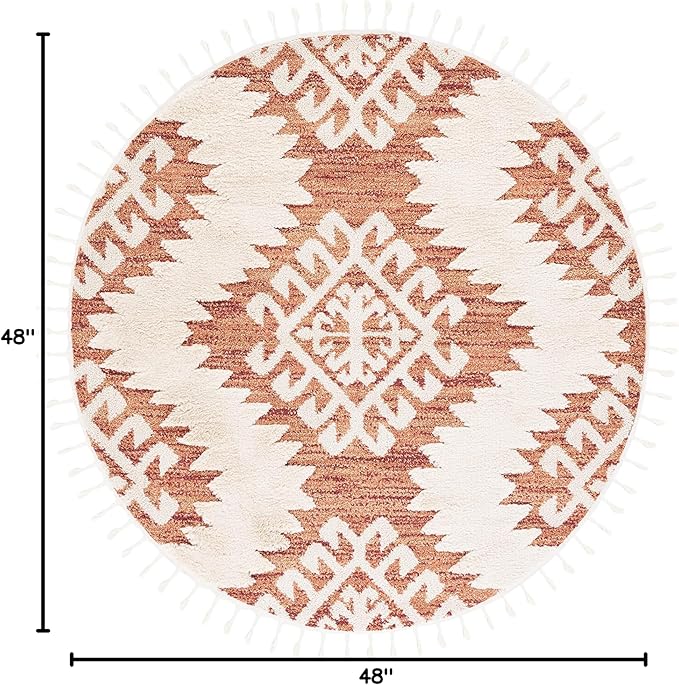 SAFAVIEH Moroccan Tassel Shag Collection Round Rug - 4' Round, Orange & Ivory, Contemporary Design, Ideal for High Traffic Areas in Living Room, Bedroom & Dining Room (MTS652P-4R)