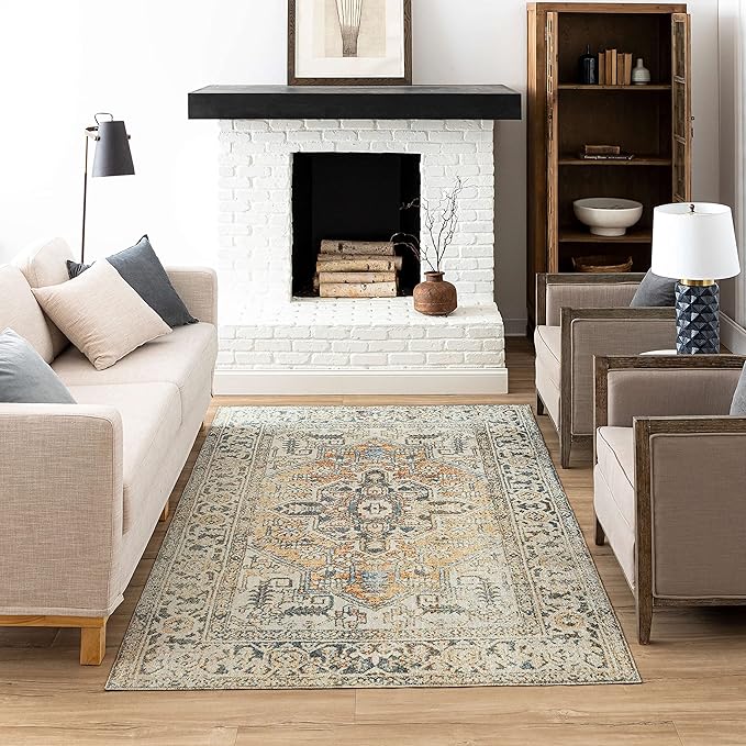 Mohawk Home Nyx Floral Ornamental Cream 6' x 9' Area Rug Perfect for Living Room, Dining Room, Office
