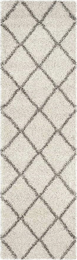 SAFAVIEH Hudson Shag Collection Runner Rug - 2'3" x 16', Ivory & Grey, Modern Trellis Design, Non-Shedding & Easy Care, 2-inch Thick Ideal for High Traffic Areas in Living Room, Bedroom (SGH281A)