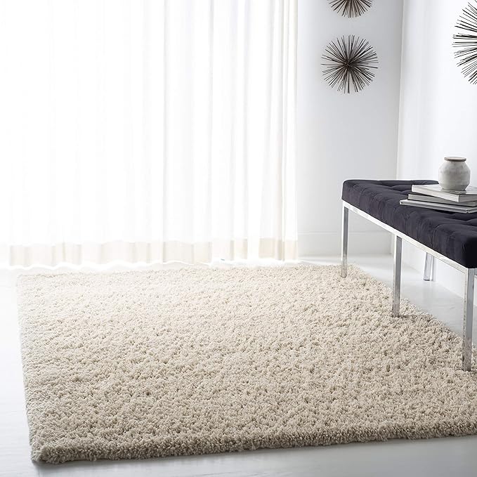 SAFAVIEH Fontana Shag Collection X-Large Area Rug - 11' x 15', Creme, Solid Design, Non-Shedding & Easy Care, 2-inch Thick Ideal for High Traffic Areas in Living Room, Bedroom (FNT800B)