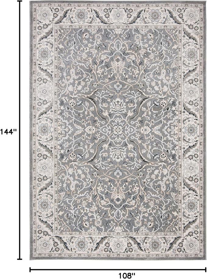 SAFAVIEH Isabella Collection Area Rug - 9' x 12', Grey & Dark Grey, Oriental Design, Non-Shedding & Easy Care, Ideal for High Traffic Areas in Living Room, Bedroom (ISA912H)