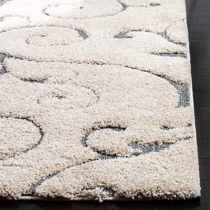 SAFAVIEH Area Rug 11x15 - Florida Shag Collection - Large - Beige & Blue Grey, Non-Shedding & Easy Care, High-Low Plush Pile, Ideal for High Traffic Areas in Living Room, Bedroom (SG455-1155)