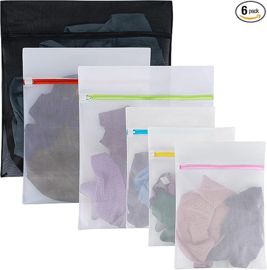 Handy Laundry Zippered Mesh Laundry Bag - Various Sizes, Durable Breathable Material, Color Coding, Secure Zipper Closure (Set of 6)