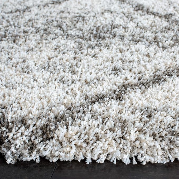 SAFAVIEH Hudson Shag Collection Area Rug - 5' Round, Grey & Beige, Modern Trellis Design, Non-Shedding & Easy Care, 2-inch Thick Ideal for High Traffic Areas in Living Room, Bedroom (SGH281J)
