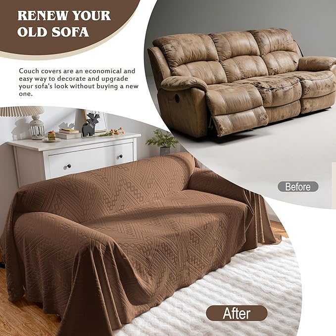 Waterproof Couch Cover, Reversible Washable Anti-Slip Loveseat Sofa Covers with 2 Cushions, Sectional Couch Covers for Pets, Sofa Slipcovers for Dogs Cats, 71x91in/Brown
