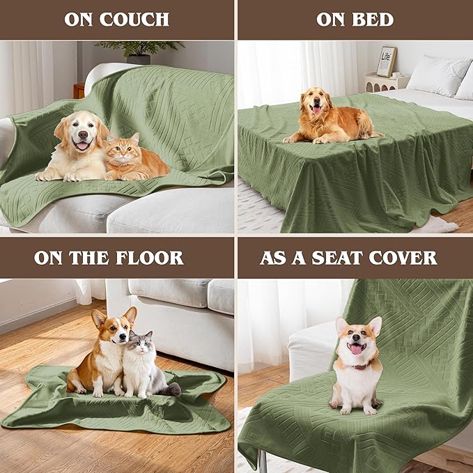 Waterproof Recliner Chair Cover - Washable Double-Sided Velvet and Pattern Reversible Cover for Couch, Bed, Car and Sofa Protection for Dogs, 30x40in/Green