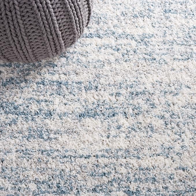 SAFAVIEH Berber Shag Collection Accent Rug - 4'5" x 6'5", Ivory & Light Aqua, 1.2-inch Thick Ideal for High Traffic Areas in Entryway, Living Room, Bedroom (BER563J)