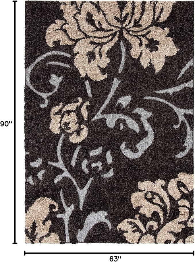 SAFAVIEH Florida Shag Collection Area Rug - 5'3" x 7'6", Dark Brown & Smoke, Floral Design, Non-Shedding & Easy Care, 1.2-inch Thick Ideal for High Traffic Areas in Living Room, Bedroom (SG458-2879)