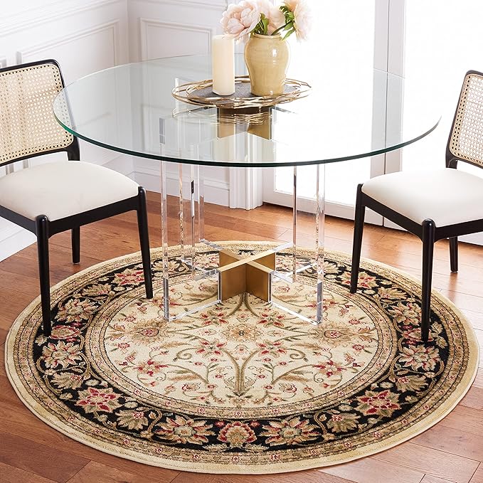 SAFAVIEH Lyndhurst Collection Area Rug - 8' Round, Ivory & Black, Traditional Oriental Design, Non-Shedding & Easy Care, Ideal for High Traffic Areas in Living Room, Bedroom (LNH212B)