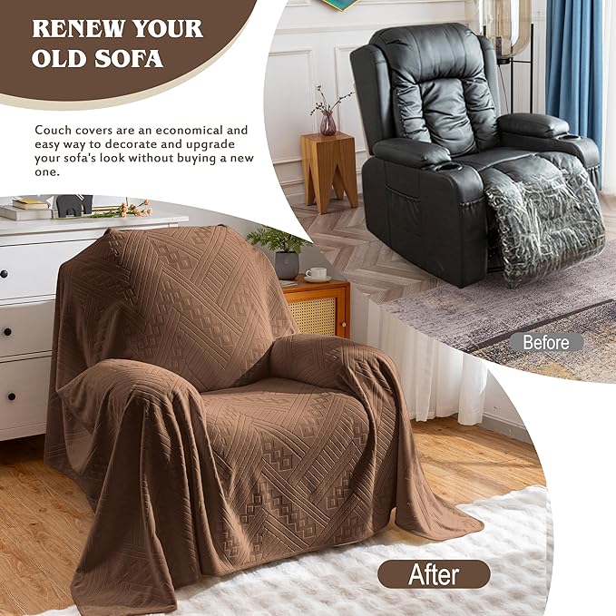 Waterproof Recliner Chair Covers, Anti-Slip Reclining Chair Covers, Pet-Friendly, Washable, Durable and Breathable Couch Covers – Reversible Design for Sofa Protection(71x71in/Brown)