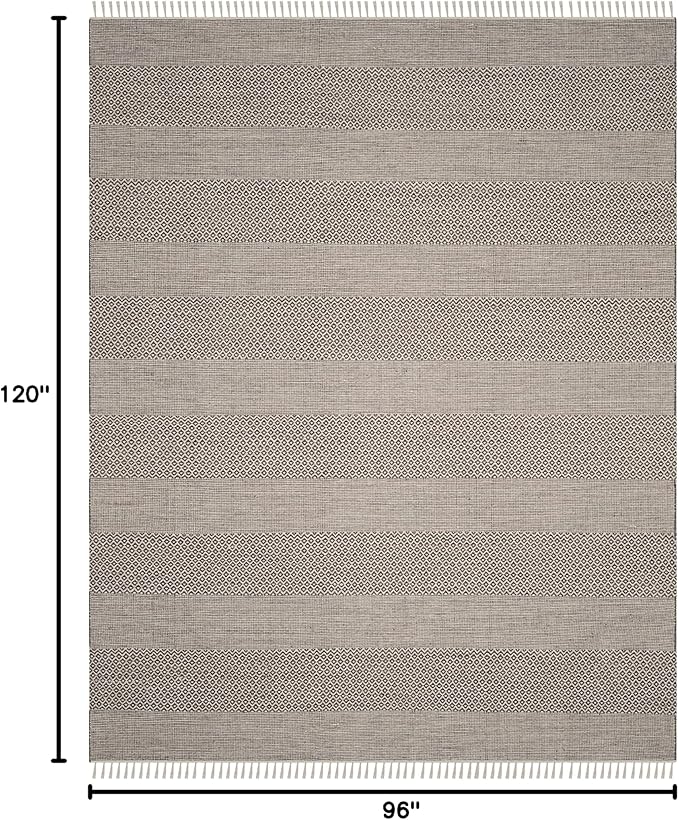 SAFAVIEH Montauk Collection Area Rug - 8' x 10', Ivory & Anthracite, Handmade Flat Weave Boho Farmhouse Cotton Tassel Fringe, Ideal for High Traffic Areas in Living Room, Bedroom (MTK330N)