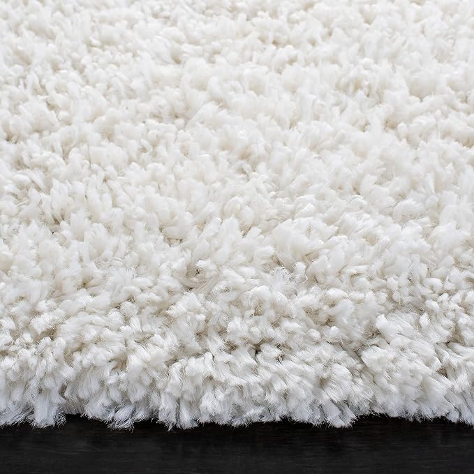 SAFAVIEH August Shag Collection 4' Round Ivory AUG200C Solid Non-Shedding Living Room Bedroom Dining Room Entryway Plush 1.5-inch Thick Area Rug