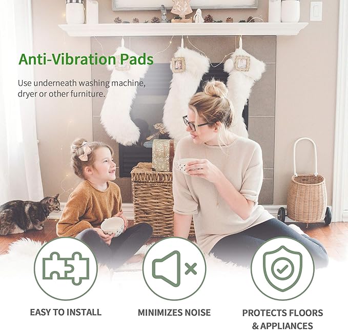 [What'sUp?] Anti Vibration Pads for Washing Machine- Washer Dryer Noise Reduction& Shock Absorbing Rubber Feet - Heavy Duty Anti-Slip Pads for Furniture, Appliances, and Equipment- 8 Pack for Home Use