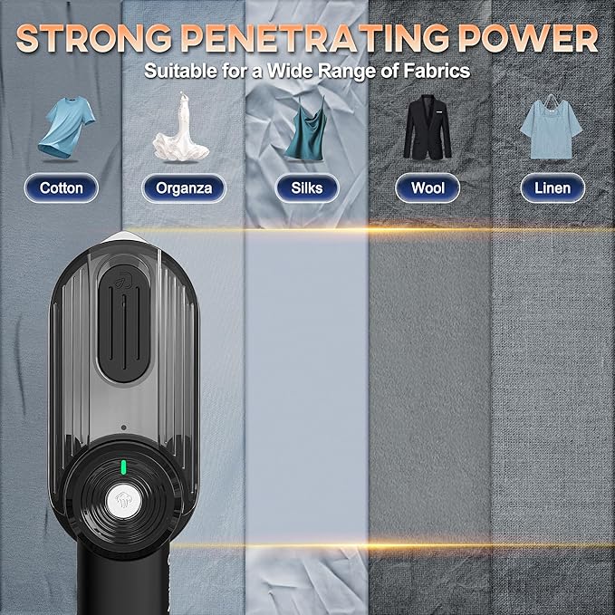 Travel Steamer for Clothes Small Iron - 1000W Portable Steamer & Mini Iron,10s Fast Heat, Handheld Mini Steamer with 8FT Cord, Foldable Handle, Travel, College Dorm & Home Essentials (Black)