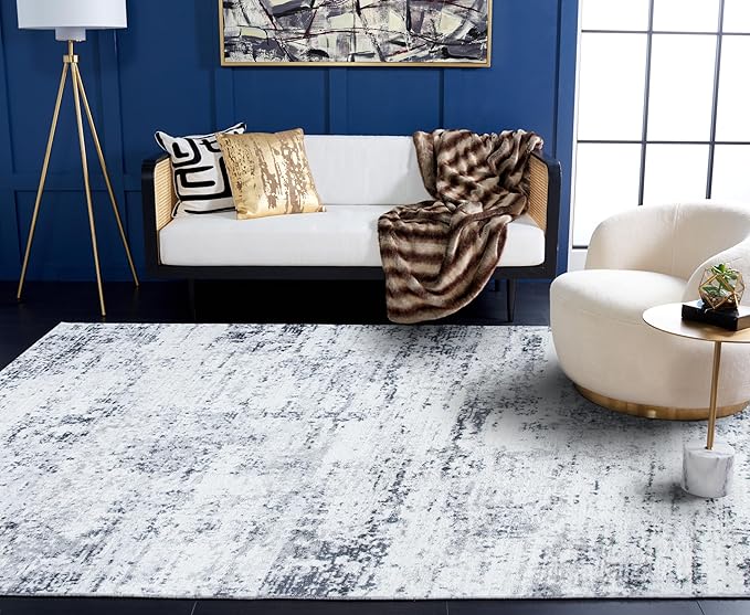SAFAVIEH Amelia Collection Area Rug - 9' x 12', Ivory & Grey, Modern Abstract Design, Non-Shedding & Easy Care, Ideal for High Traffic Areas in Living Room, Bedroom (ALA700C)