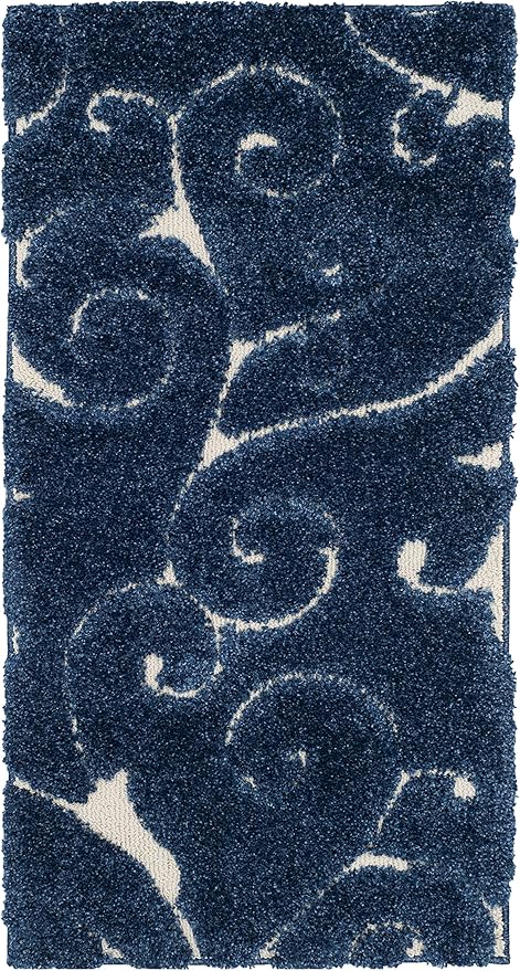 SAFAVIEH Florida Shag Collection Accent Rug - 2'3" x 4', Dark Blue & Cream, Scroll Design, Non-Shedding & Easy Care, High-Low Plush Pile, Ideal for Bedroom, Foyer, Hallway (SG455-6511)