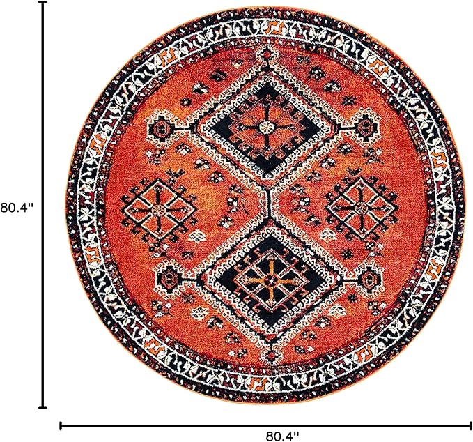 SAFAVIEH Vintage Hamadan Collection 6'7" Round Orange / Red VTH293P Oriental Traditional Persian Non-Shedding Dining Room Entryway Foyer Living Room Bedroom Area Rug