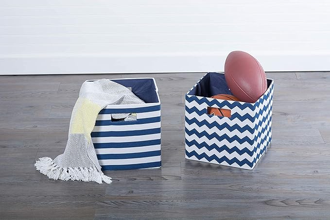 DII Polyester Cube Storage Collection Hard Sided Collapsible, 11x11x11, Nautical Blue