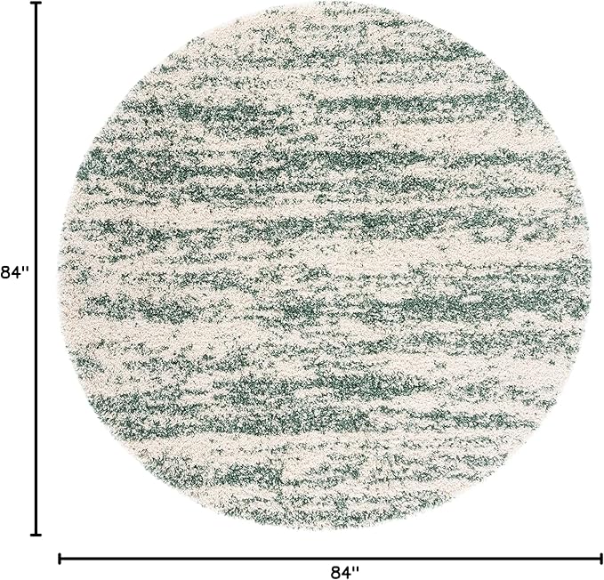 SAFAVIEH Hudson Shag Collection Area Rug - 7' Round, Ivory & Green, Modern Design, Non-Shedding & Easy Care, 2-inch Thick Ideal for High Traffic Areas in Living Room, Bedroom (SGH206Y)