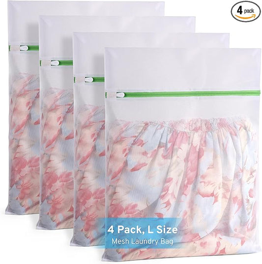 4 Pcs Mesh Laundry Bags Set for Delicates with AUTO-Lock Zipper, Lingerie Bags for Washing Delicates, Laundry Bags Mesh Wash Bags, Delicates Laundry Bag for Jeans,Blouse,Stocking,Bra(Large,20" x 16")
