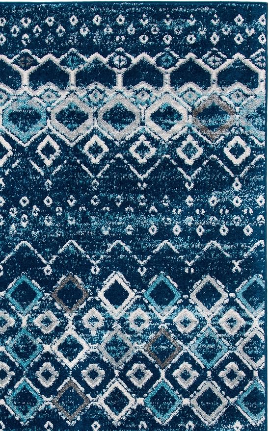 SAFAVIEH Amsterdam Collection X-Large Area Rug - 11' x 15', Navy & Beige, Moroccan Boho Design, Non-Shedding & Easy Care, Ideal for High Traffic Areas in Living Room, Bedroom (AMS108N)