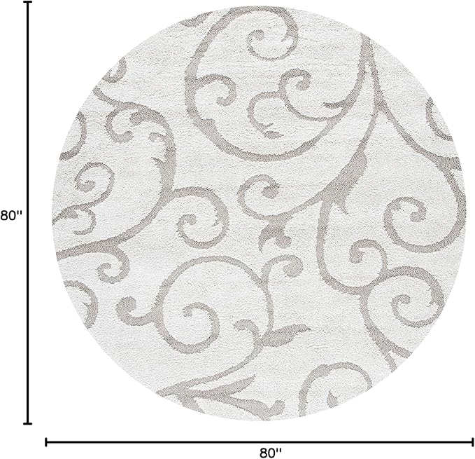 SAFAVIEH Florida Shag Collection Area Rug - 6'7" Round, Ivory & Beige, Scroll Design, Non-Shedding & Easy to Clean, High-Low Plush Pile, Ideal for Living Room, Bedroom, Dining Space (SG455-13LT)