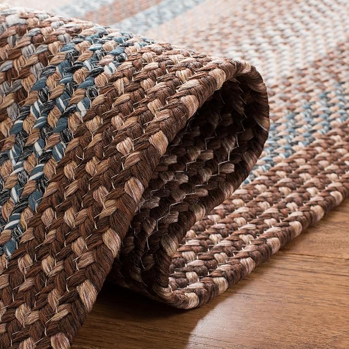 SAFAVIEH Washable Rug Outdoor Braided Collection - 6' x 8' Oval, Brown & Multi, Handmade & Reversible, Non-Shedding & Easy to Clean, Ideal for Patio, Backyard, Mudroom (BRD313A)