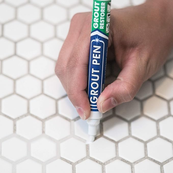 Grout Pen Tile Paint Marker: Waterproof Grout Colorant and Sealer Pen to Renew, Repair, and Refresh Tile Grout - Cleaner Coating Stain Pens - 2 Pack, 5mm Narrow Winter Grey and 5mm Narrow White Tip