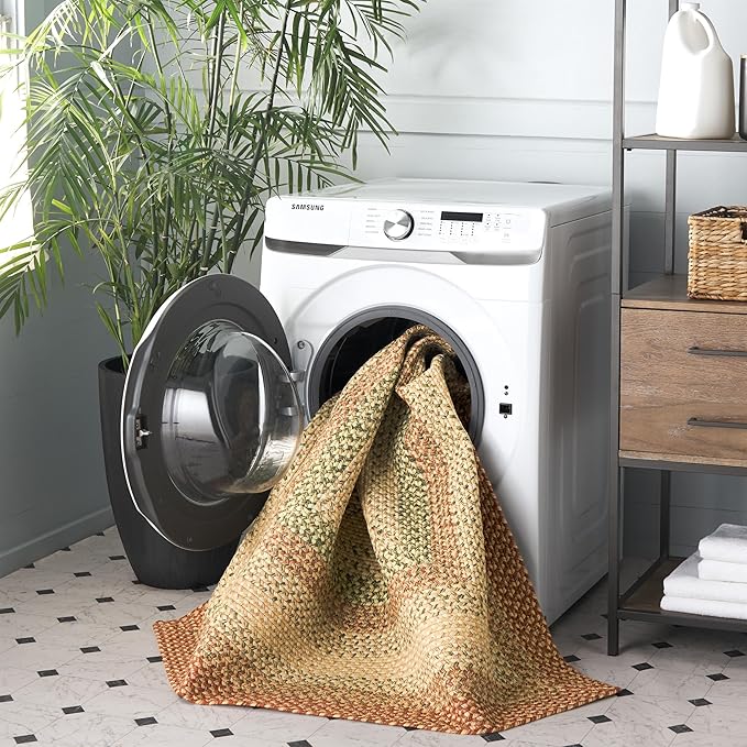 SAFAVIEH Washable Rug Outdoor Braided Collection - 9' Round, Rust & Multi, Handmade & Reversible, Non-Shedding & Easy to Clean, Ideal for Patio, Backyard, Mudroom (BRD303A)