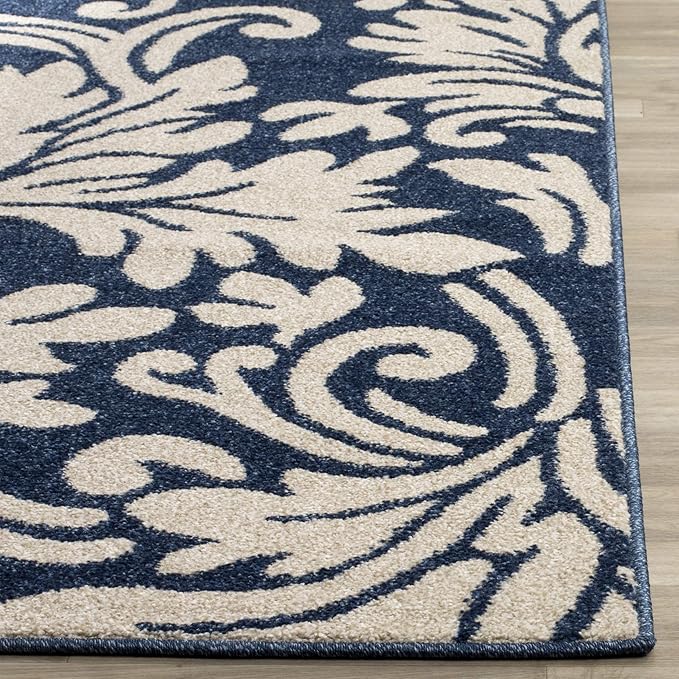 SAFAVIEH Amherst Collection Area Rug - 5'3" x 8', Navy & Ivory, Floral Design, Non-Shedding & Easy Care, Ideal for High Traffic Areas in Living Room, Bedroom (AMT425P)