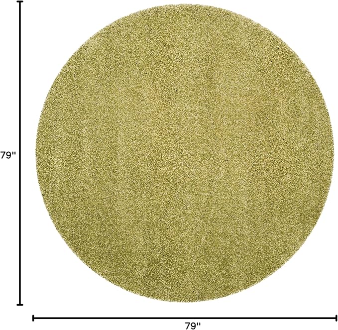SAFAVIEH Santa Monica Shag Collection 6'7" Round Green SGN725 Solid Non-Shedding Living Room Bedroom Dining Room Entryway Plush 2-inch Thick Area Rug