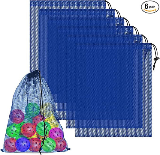 6 Pcs Mesh Bags Drawstring, 14x17 Inch with Lock, Multipurpose Storage Bags for Gym, Balls, Beach, Laundry (Blue)