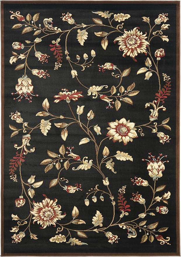 SAFAVIEH Lyndhurst Collection Area Rug - 5'3" x 7'6", Black & Multi, Traditional Floral Design, Non-Shedding & Easy Care, Ideal for High Traffic Areas in Living Room, Bedroom (LNH552-9091)