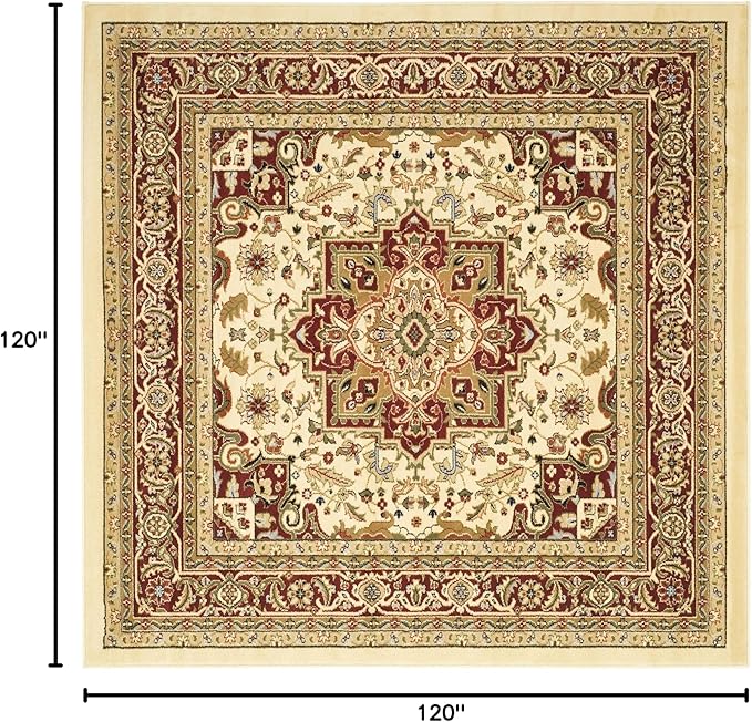 SAFAVIEH Lyndhurst Collection Area Rug - 10' Square, Ivory & Red, Traditional Oriental Design, Non-Shedding & Easy Care, Ideal for High Traffic Areas in Living Room, Bedroom (LNH330A)