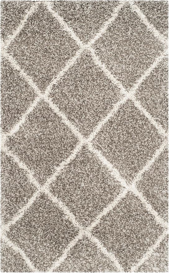 SAFAVIEH Hudson Shag Collection Accent Rug - 3' x 5', Grey & Ivory, Modern Trellis Design, Non-Shedding & Easy Care, 2-inch Thick Ideal for High Traffic Areas in Foyer, Living Room, Bedroom (SGH281B)