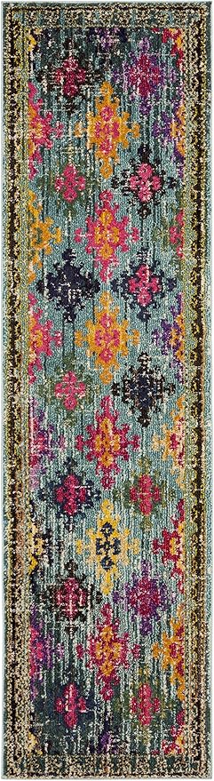 SAFAVIEH Monaco Collection Runner Rug - 2'2" x 8', Blue & Multi, Boho Diamond Trellis Design, Non-Shedding & Easy Care, Ideal for High Traffic Areas in Living Room, Bedroom (MNC244N)