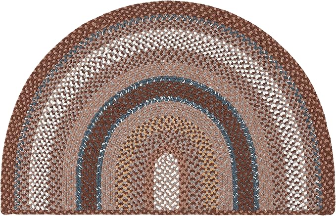 SAFAVIEH Washable Rug Outdoor Braided Collection - 2'6" x 4' Half Moon Shape, Brown & Multi, Handmade & Reversible, Non-Shedding & Easy to Clean, Entryway, Front Door, Kitchen, Mudroom (BRD313A)