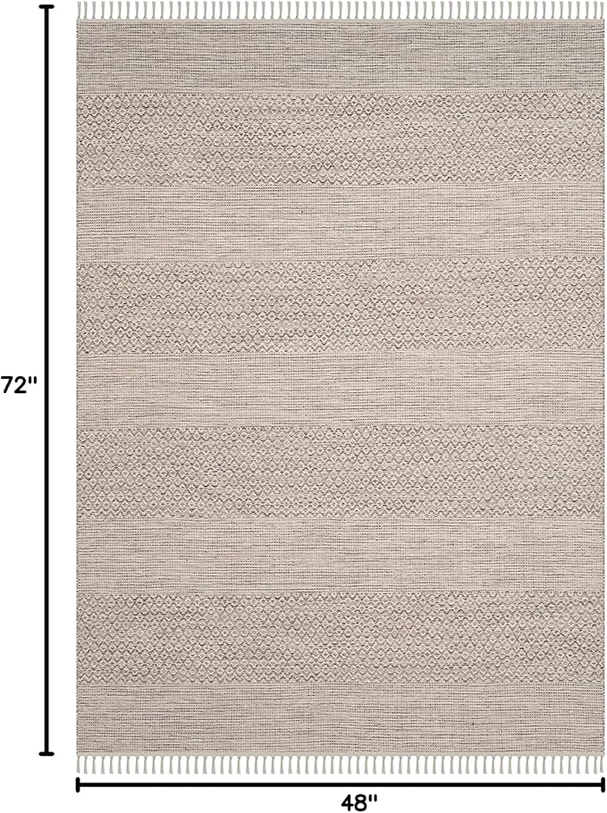 SAFAVIEH Montauk Collection Accent Rug - 4' x 6', Ivory & Steel Grey, Handmade Flat Weave Boho Farmhouse Cotton Tassel Fringe, Ideal for High Traffic Areas in Entryway, Living Room, Bedroom (MTK330M)
