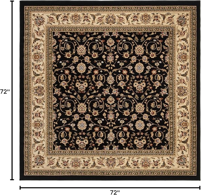 SAFAVIEH Lyndhurst Collection Area Rug - 6' Square, Black & Ivory, Traditional Oriental Design, Non-Shedding & Easy Care, Ideal for High Traffic Areas in Living Room, Bedroom (LNH316B)