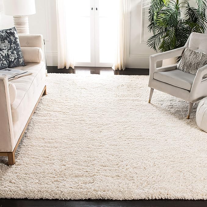 SAFAVIEH Fontana Shag Collection Accent Rug - 3' x 5', Ivory, Solid Design, Non-Shedding & Easy Care, 2-inch Thick Ideal for High Traffic Areas in Entryway, Living Room, Bedroom (FNT800A)