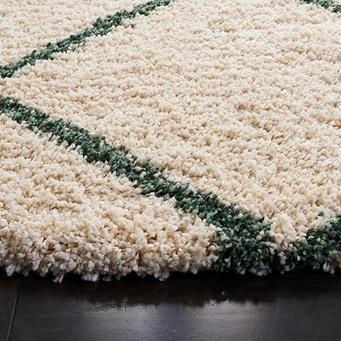 SAFAVIEH Hudson Shag Collection Area Rug - 7' Round, Ivory & Green, Modern Trellis Design, Non-Shedding & Easy Care, 2-inch Thick Ideal for High Traffic Areas in Living Room, Bedroom (SGH281X)