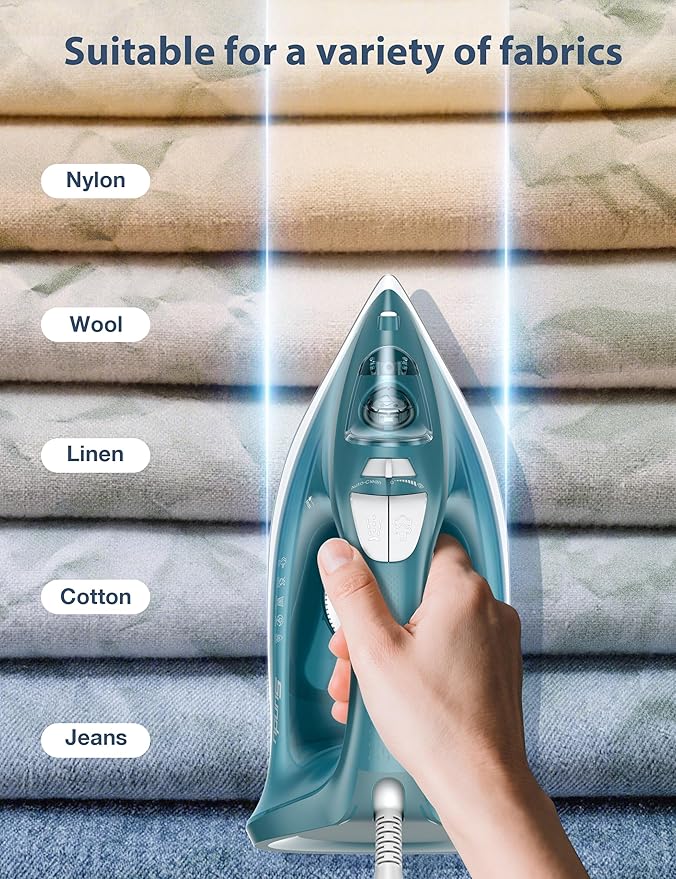 Sundu Burst steam Iron for Clothes - 1500W Iron with Ceramic Coated Soleplate, Rapid Heating, Self-Cleaning, Auto-Off, 11.84oz Water Tank, Precise Thermostat, Home Use Green