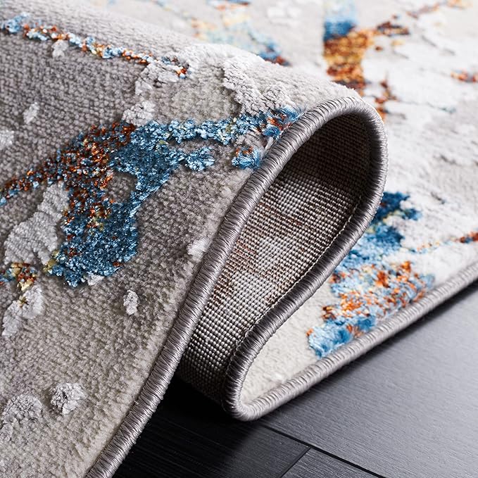 SAFAVIEH Amelia Collection Area Rug - 3' Square, Grey & Blue Gold, Modern Abstract Design, Non-Shedding & Easy Care, Ideal for High Traffic Areas in Living Room, Bedroom (ALA293M)