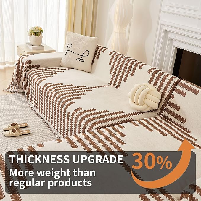 HAOMAIJIA Boho Sofa Covers Couch Covers for 3 Cushion Couch Sofa Pet Friendly Soft Thick Couch Cover for Dogs Washable Sectional Couch Covers L Shape Furniture Protector (Brown, 91"x118")
