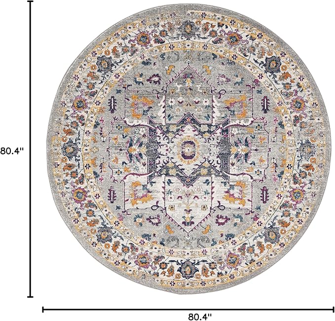 SAFAVIEH Evoke Collection 6'7" Round Grey/Grey EVK275H Oriental Medallion Distressed Non-Shedding Dining Room Entryway Foyer Living Room Bedroom Area Rug