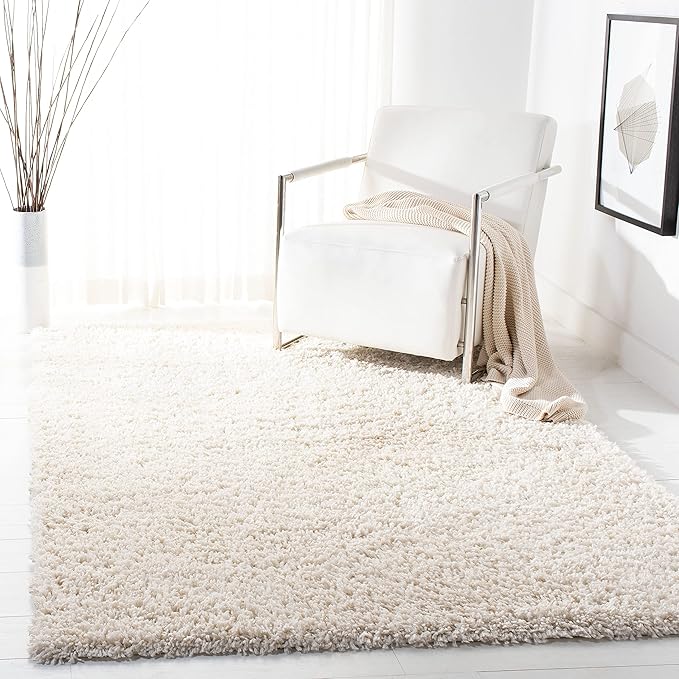 SAFAVIEH August Shag Collection Area Rug - 6'7" Square, Ivory, Solid Design, Non-Shedding & Easy Care, 1.5-inch Thick Ideal for High Traffic Areas in Living Room, Bedroom (AUG200C)