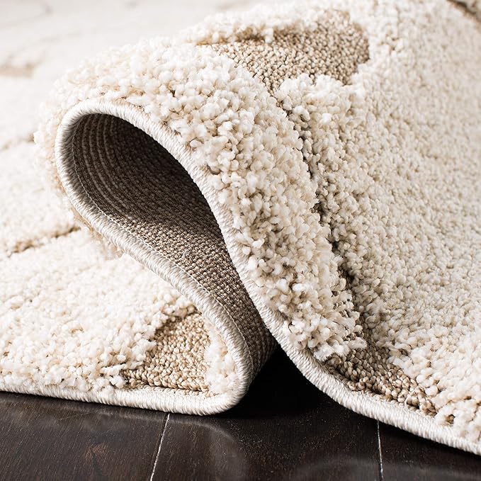 SAFAVIEH Area Rug 11x15 - Florida Shag Collection - Large - Cream & Beige, Scroll Design, Non-Shedding & Easy to Clean, High-Low Plush Pile, Ideal for Living Room, Bedroom, Dining Space (SG455-1113)