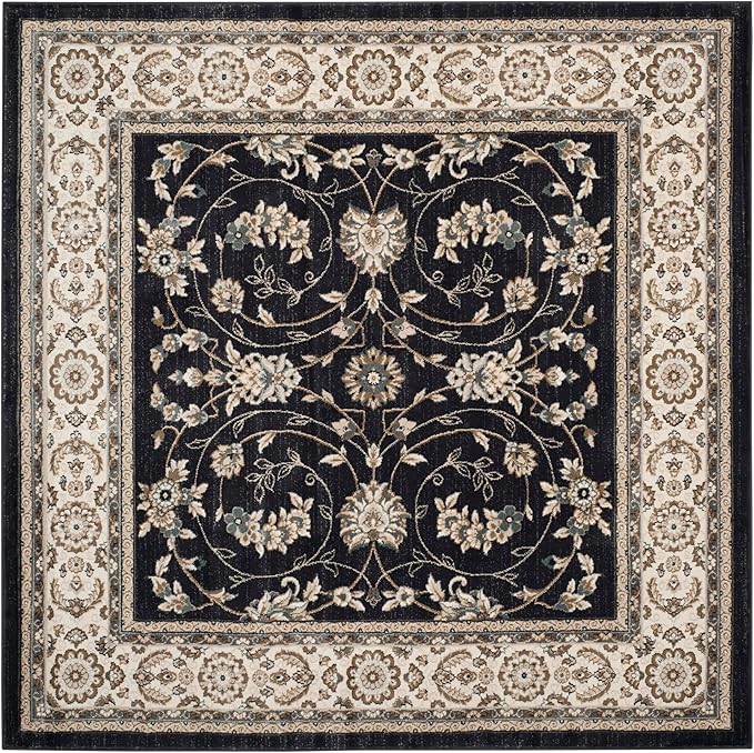SAFAVIEH Lyndhurst Collection Area Rug - 7' Square, Anthracite & Cream, Traditional Oriental Design, Non-Shedding & Easy Care, Ideal for High Traffic Areas in Living Room, Bedroom (LNH340D)